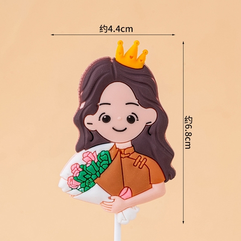 20/11 Kute slc cô giáo áo nâu ôm bó hoa