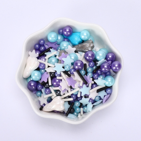 Cốm mix TÊN LỬA+ sao XANH, TRẮNG, TÍM + sợi TRẮNG ĐEN + hạt tròn TÍM, TRẮNG, ĐEN, XANH