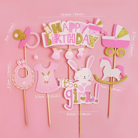 Que cắm nhũ HPBD it's girl Thỏ hồng+ phụ kiện