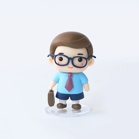 Trang trí bé trai áo xanh xách cặp áo xanh