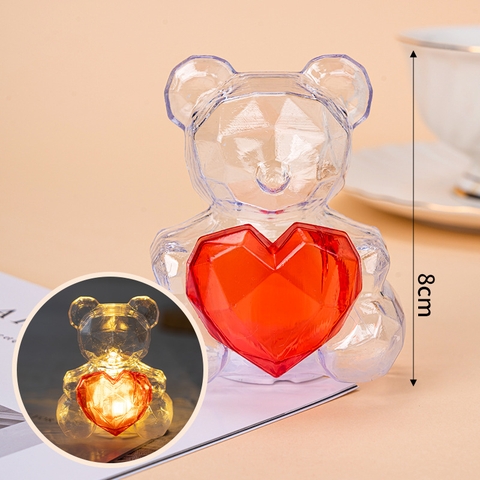 Gấu Trắng ôm TIM ĐỎ kèm ĐÈN nhựa CỨNG (8CM)