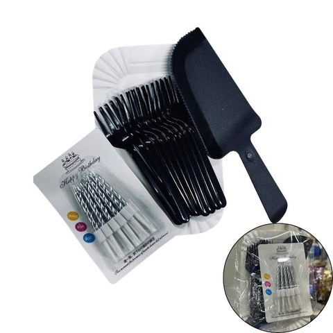 Dao dĩa đen 10p kèm nến màu bạc