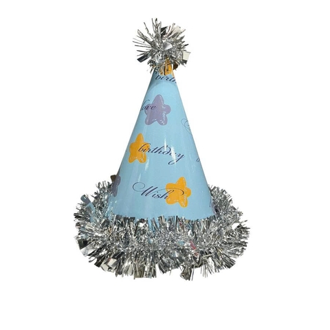 Mũ sinh nhật tua rua  nền XANH  sao vàng