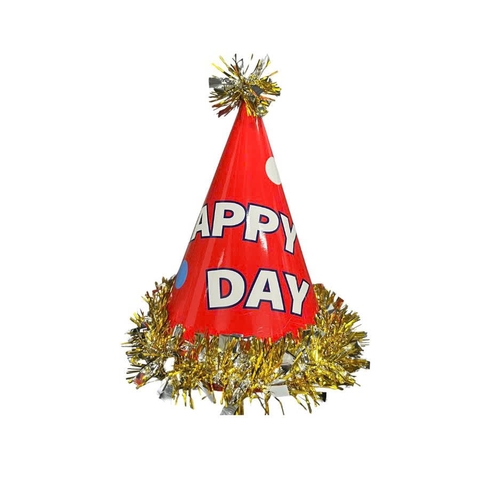 Mũ sinh nhật tua rua HAPPY DAY  nền ĐỎ