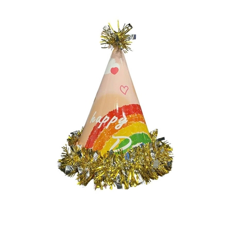 Mũ sinh nhật tua rua HAPPY DAY  sắc cầu vồng