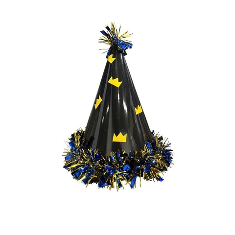 Mũ sinh nhật tua rua nền ĐEN vương miện vàng