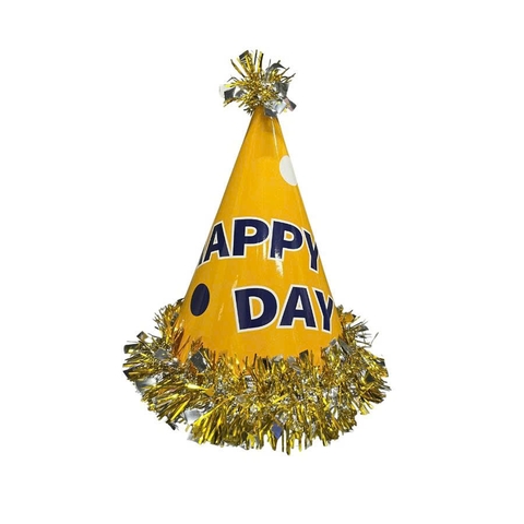 Mũ sinh nhật  tua rua  HAPPY DAY  nền VÀNG