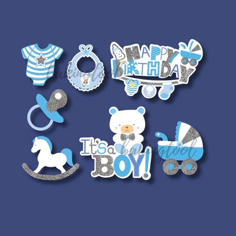 Set cắm giấy - HPBD It's A boy + gấu xanh + phụ kiện