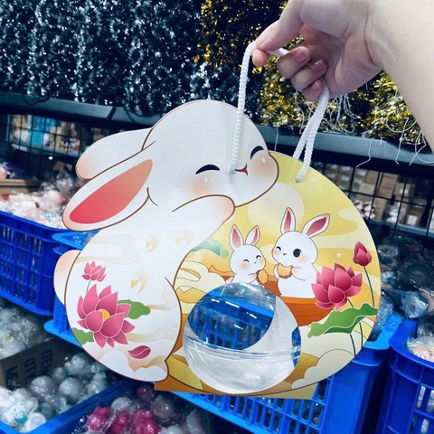 Set 5 hộp cầu đựng bánh có quai xách  THỎ ÔM TRĂNG