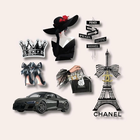 Set cắm giấy 20-10 Cô gái tháp ĐEN + oto + giày vương miện