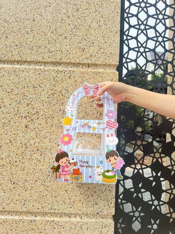 Set 5 hộp cầu đựng bánh có quai xách BÉ trai gái XANH