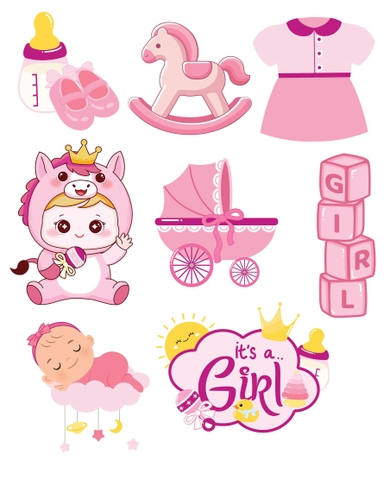 Set que giấy - It's a girl NGỰA  HỒNG  + phụ kiện