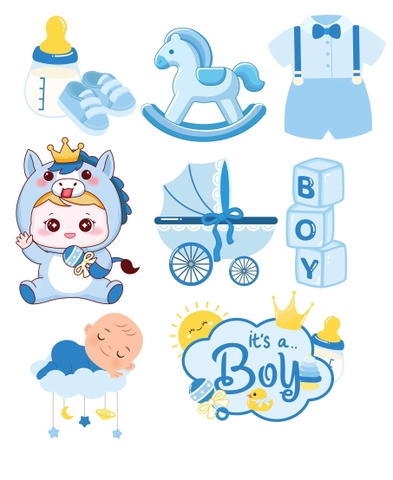 Set que giấy - It's a boy NGỰA  XANH + phụ kiện