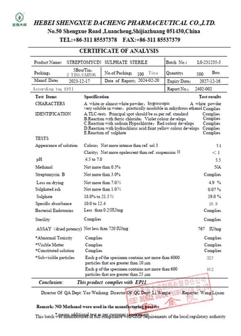 STREPTOMYCIN SULPHATE (KHÁNG SINH NGUYÊN LIỆU DÙNG TRONG THỦY SẢN)