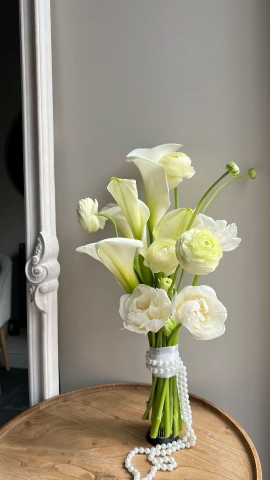 Bó Hoa Cưới Rum Trắng mix Mao Lương HTP0122