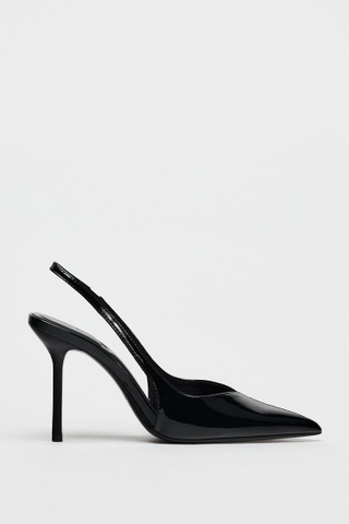 RIBBON ENAMEL FINISH HEEL PUMPS