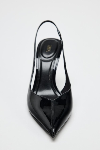 RIBBON ENAMEL FINISH HEEL PUMPS