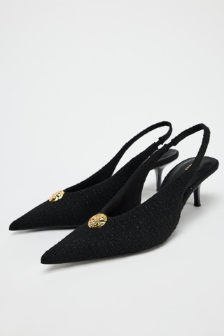 FABRIC MOLE SHOES WITH METALLIC DETAILS