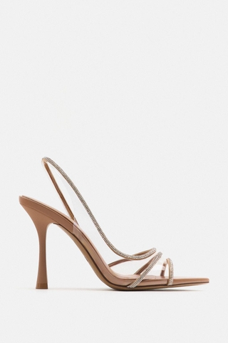 HIGH-HEELED VINYL SANDALS WITH SHINY DETAIL