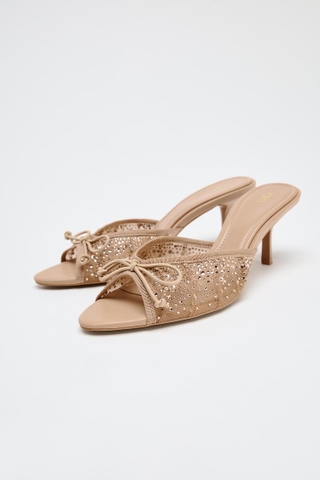 HIGH HEEL RHINESTONE MESH SANDALS