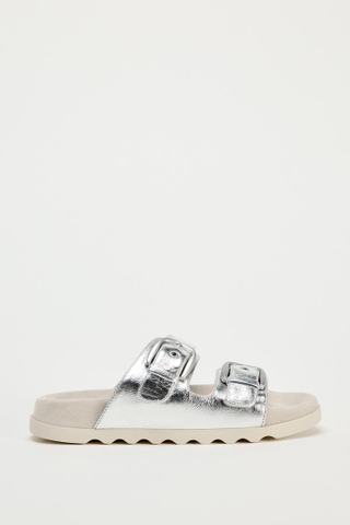 BUCKLED FLAT SLIDER SANDALS
