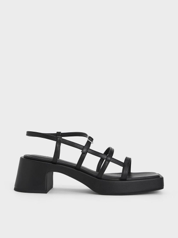 Selene Black Flower Buckle Strappy Sandals