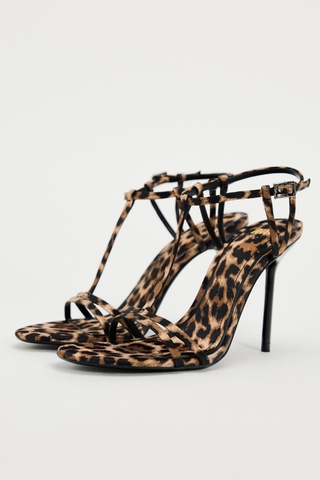 Zara Cross Ankle Cheetah Print Sandals