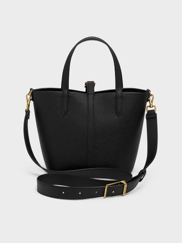 Beryl Recycled Leather Double-Handle Belted Bucket Bag