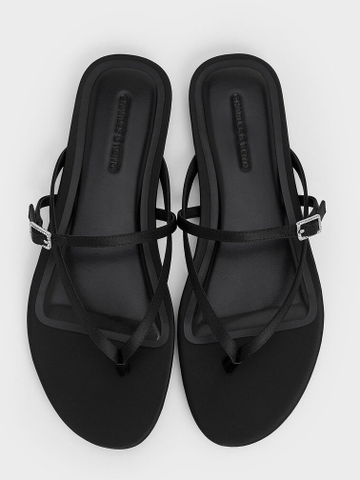 Metallic Crystal-Buckle Strappy Thong Sandals