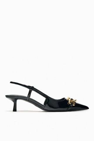 ZARA BLACK SLINGBACK KITTEN HEELS WITH CHAIN