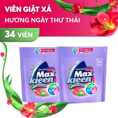 Maxkleen Viên Giặt Xả 2 Trong 1 Nhiều Hương (34 viên/túi)
