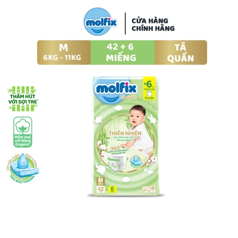 Tã/bỉm quần Molfix Thiên nhiên Jumbo M (6kg - 11kg) - Gói 42+6 miếng