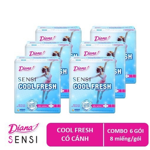 6 gói Băng vệ sinh Diana SenSi Cool Fresh siêu mỏng cánh gói 8 miếng