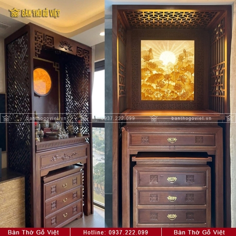 Bàn Thờ Đứng Gỗ Sồi Chạm Khắc Đơn Giản 89x61 GV-TD004