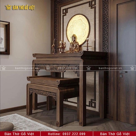 Bàn Thờ Gỗ Sồi Kèm Bàn Cơm Hiện Đại 127x61 GV-TD006