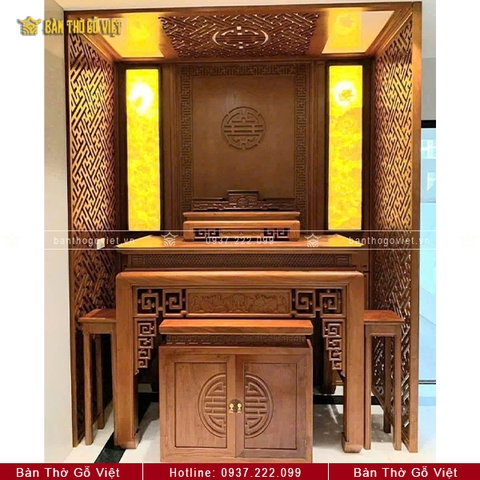 Bàn Thờ Đứng Gỗ Gõ Đỏ Chạm Hoa Sen 127x61 GV-TD009