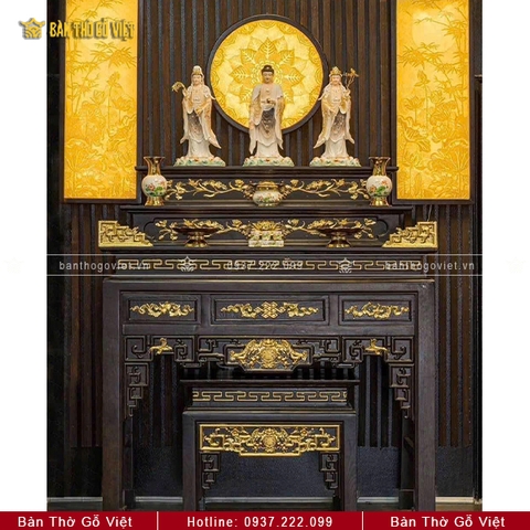 Bàn Thờ Đứng Gỗ Sồi Mạ Vàng 127x61 GV-TD014