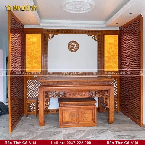 Bàn Thờ Đứng Gỗ Gõ Đỏ Hoa Sen Trang Trọng 127x61 GV-TD017