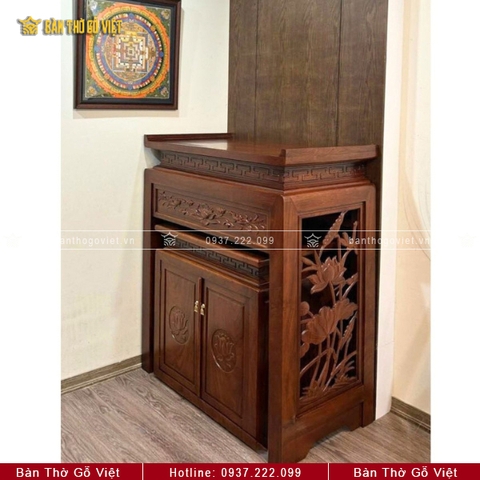 Bàn Thờ Chung Cư Gỗ Hương Đục Hoa Sen 89x61x127 GV-TD025