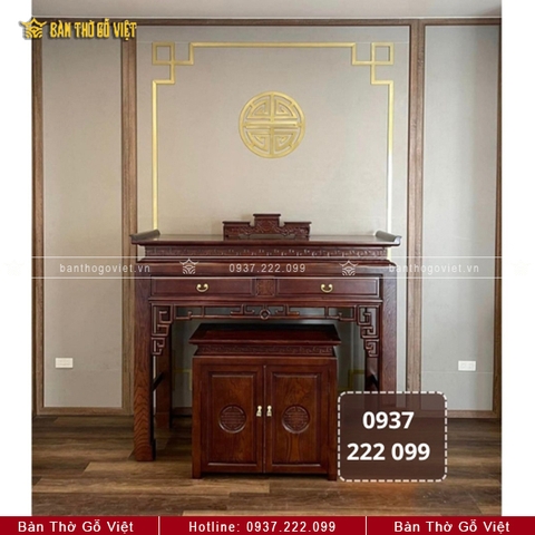 Bàn Thờ Chung Cư Gỗ Sồi Đục Chiện Hoa Văn Chữ Thọ GV-TD026