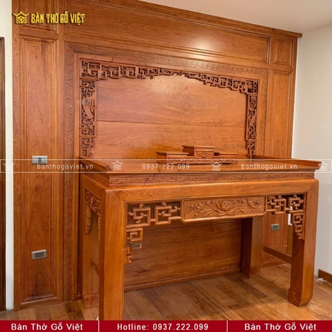 Bàn Thờ Gia Tiên Gỗ Gõ Đỏ Sang Trọng 197x97x127 GV-TD031