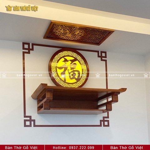 Combo Bàn Thờ Treo Tường Gỗ Sồi Chân Thang Có Viền GV-TR026