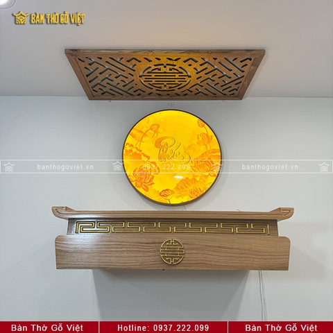 Bàn Thờ Treo Tường Gỗ Sồi Tiến Bảo Dát Vàng GV-TR009