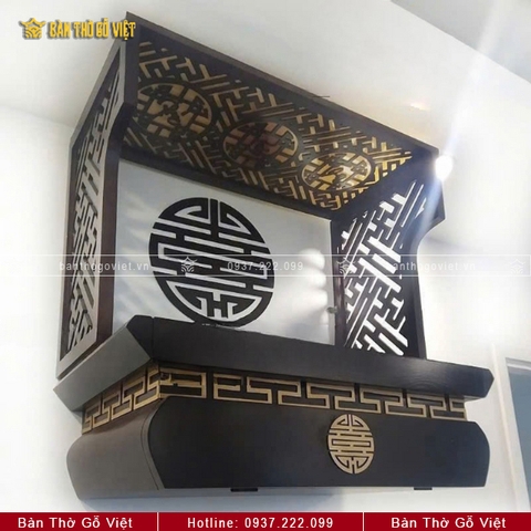 Combo Bàn Thờ Treo Tường Phúc Nghinh Có Vách Ngăn Gỗ Hương GV-TR032