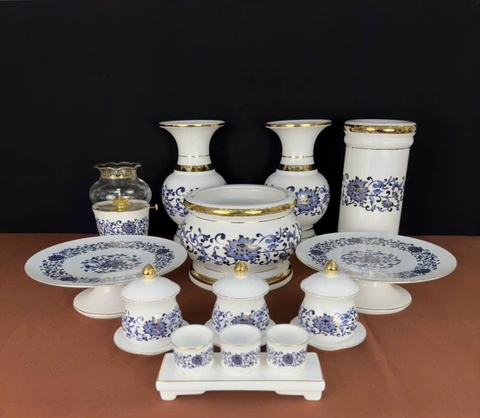 Bộ thờ Hoa Sứ - Men Xanh Cao Cấp