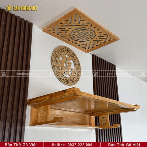 Bàn Thờ Treo Tường Chân Thọ Gỗ Sồi Màu Vàng Sáng GV-TR011
