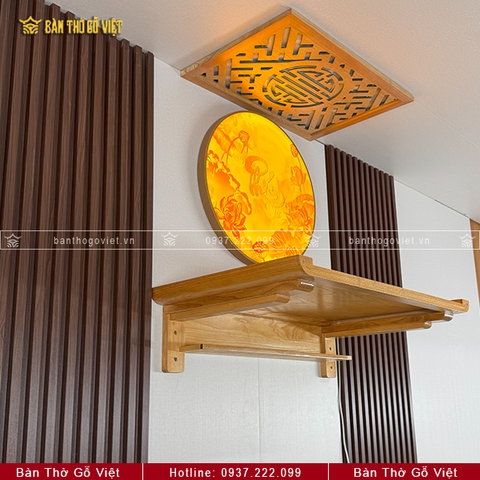 Bàn Thờ Treo Tường Gỗ Sồi Chân Bắp Màu Vàng Sáng GV-TR020