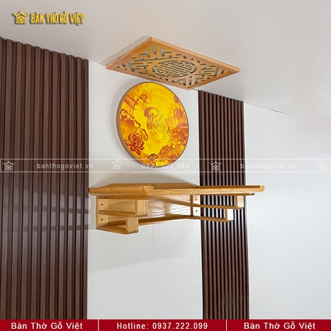 Bàn Thờ Treo Tường Gỗ Sồi Chân Thang Màu Vàng Sáng GV-TR022