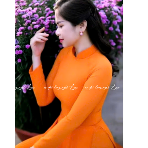Áo Dài Màu Cam Cà Rốt Truyền Thống 4 Tà Chiffon Tay Dài Ôm Eo, Tôn Vóc Dáng Thanh Lịch Cuốn Hút