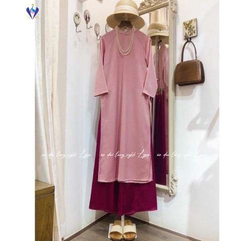 Áo Dài Xưa Màu Hồng Phấn, Áo Dài Dáng Suông Vải Lụa Mềm Mịn Cổ 2,5 Phân Tay Lỡ Phong Cách Cổ Điển Và Hiện Đại | Áo dài Lyna
